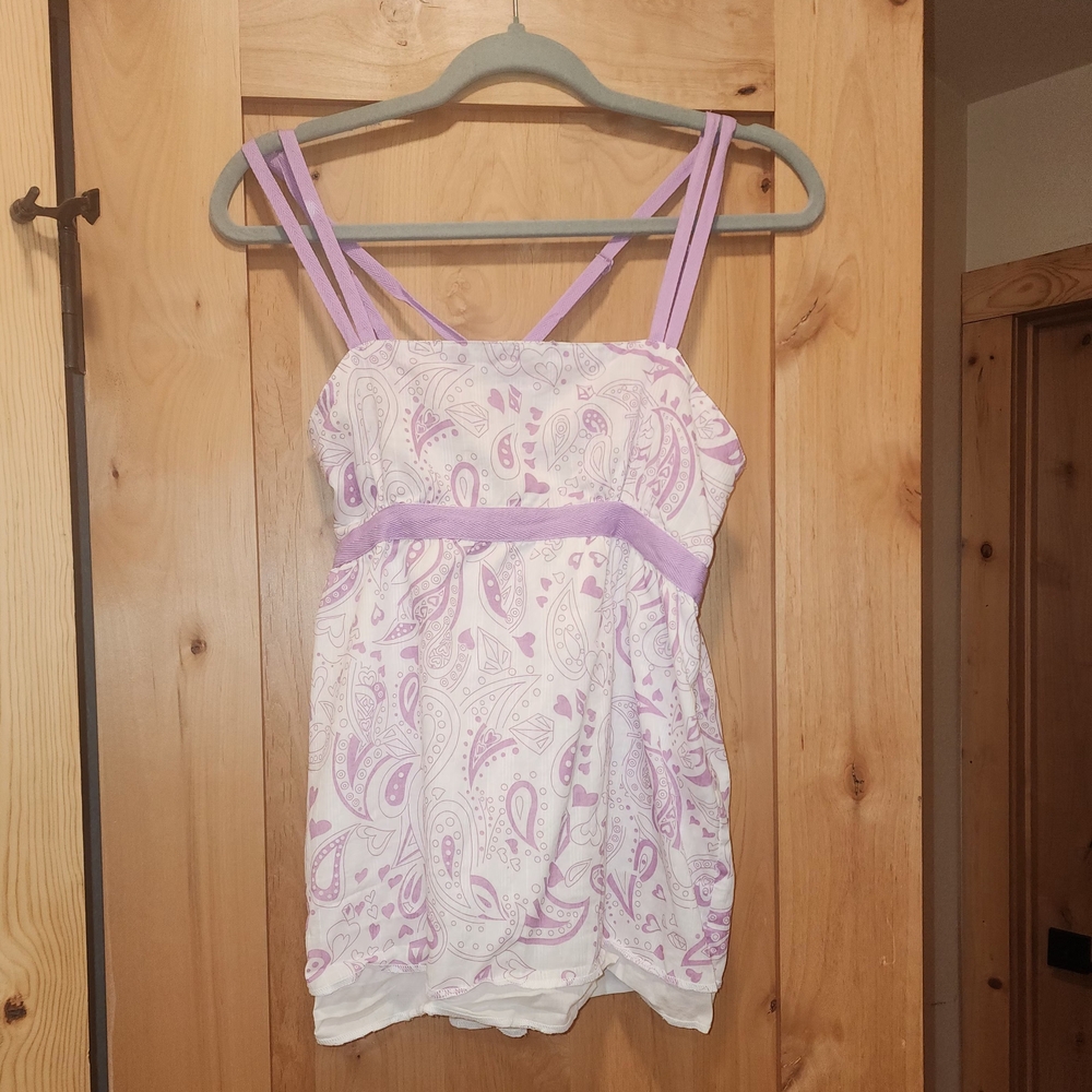y2k Volcom Babydoll Purple& White Paisley Heart Tank vintage skate mcbling 2000s